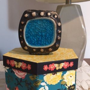 Jonathan Adler stoneware with blue colored glass  vase